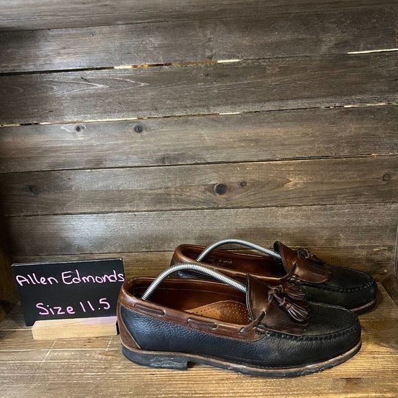 Mens Allen Edmonds Nashua Black Leather Tassel Kilt Shoes Loafers‎ Size 11.5 D - Picture 1 of 6